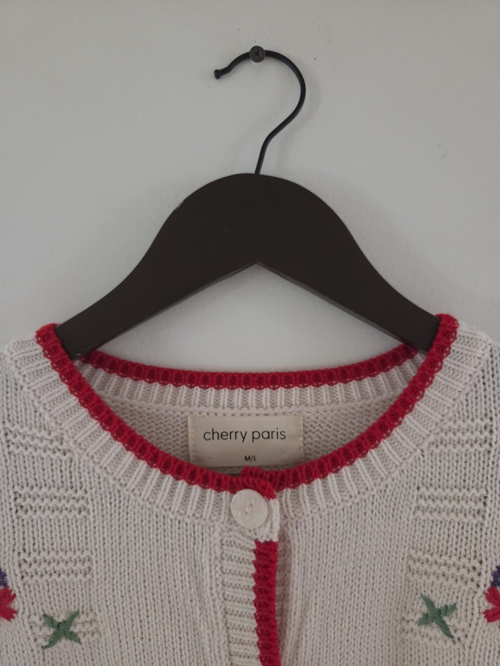 Cream Short-Sleeve Floral Embroidered Cardigan